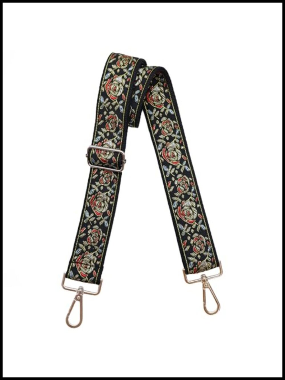 Retro Jacquard Embroidery Crossbody Purse Strap Silver Hardware Adjustable